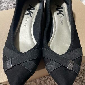 Anne Klein Black Flats with Cross Strap Detail